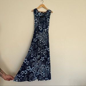 NWT Bila Vintage Tropical Blue Maxi Dress Size Large Hibiscus Flowers 100% Rayon